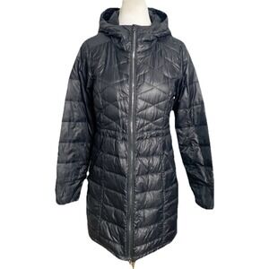 Athletha Coat Jacket‎  Goose Down Filled Long Puffer Parka Hooded Black XS